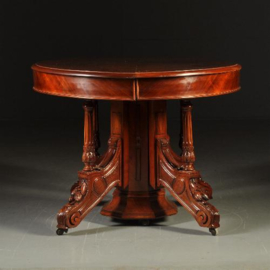 Antieke tafel / Coulissentafel ca. 1875 met centrale splitspoten  inlegbladen op  patroon (No.341628)