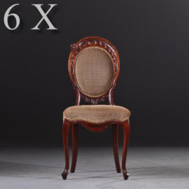 Antieke stoelen / Stel van 6 mahonie stoelen gesigneerd Horrix 'S Gravehagen, gestoken met asymmetrische kronen (No.920156)