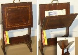 Antieke bijzettafels / lectuurstandaard van mahonie met citroen- en palmhout.  (No.86353)