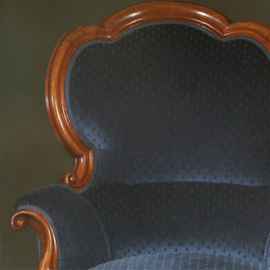 Elegante mahonie Willem III sofa met lavendelblauw velours (No.290805)#