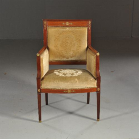 Antieke stoelen / stel van 2 Empire stijl  armstoelen periode seconde empire ca. 1860 in mahonie met brons (No.450222)