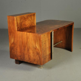 Antieke bureaus / uitzonderlijk fraai art deco bureau in wortelnoten en palissander (No.341951)