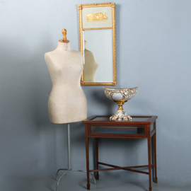 Gave korte damspiegel in goud met grijsgroen paneel ca 1920 facet geslepen (No.270125)