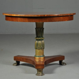 Antieke tafel / Kleine ronde mahonie empire eetkamertafel ca. 1820 deel gepolychromeerd  (No.472063)