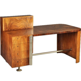 Wat een uitzonderlijk fraai art deco bureau ca 1920 in o.a. wortelnoten, palissander en chroom (No.341951)