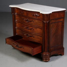 Antieke kasten / Orgelgebogen commode  mat wit marmer ca. 1870 zeer rijk uitgevoerd meubel (No.700961)