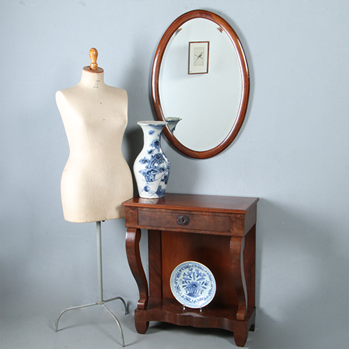 Ovale Engelse halspiegel met facet en ingelegde biezen ca 1890 (No.290827) - 0,81 m. hoog