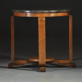 Antieke bijzettafels / Art Deco salontafel ca. 1925 in notenhout met grijs marmer (No.410521)