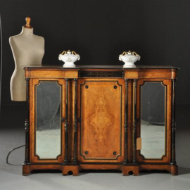 Antieke kast / Victoriaanse credenza ca. 1885 in ebben- en notenhout en spiegelpanelen (No.470752)