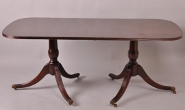 Antieke tafel / Engelse D-end table ca. 1940 2,25 m. lang mahonie met ingelegde bies van palmhout (No.482208)