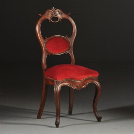 Antieke stoelen / Hoge uitbundige Koloniale Willem III stoel ca. 1875 met rood velours (No.331115)