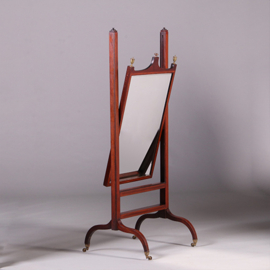 Unieke in hoogte verstelbare Engelse passpiegel ook kantelbaar ca 1890 (No.412015)