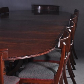 Antieke tafel / Engelse D-end tafel ca. 1925 mahonie met zebrano rand 3,44 m. lang (No.892804)