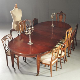 Antieke tafel / Engelse windout table / Coulissentafel ca. 1880 op tapse poten met inlegwerk (No.110564)