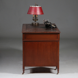 Edwardian bureau op gedraaide pootjes met mooi oud bruin leer ca 1900 (No.960430)