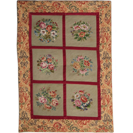 Wandkleed 6 verschillende carrés met bloemen in kader van floraal tapisserie (No.262105)