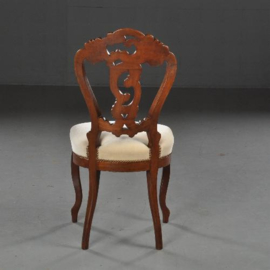 Antieke stoelen / 6 zware mahonie Willem III eetkamerstoelen ca. 1875 met crèmekleurige Velours (No.451954)