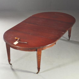 Antieke tafel / Engelse windout table / Coulissentafel ca. 1880 op tapse poten met inlegwerk (No.110564)