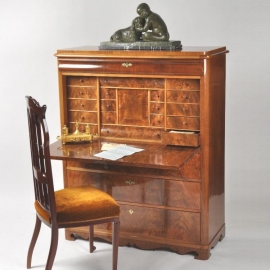 antieke bureaus / Strakke mahonie secretaire ca. 1885  schrijfklep en 4 grote en veel kleine laden (No.473735)