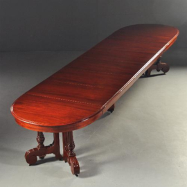 Antieke tafel / Mahonie coulissetafel ca. 1860 een blikvanger van ruim 4 m. lang (No.180409)