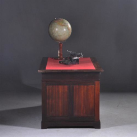 Antieke bureaus / Hollands massief palissanderhouten bureau met rood schrijfblad(No.806954)