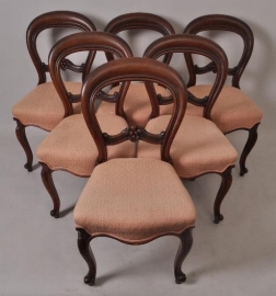 Antieke eetkamerstoelen / stel van 6 Engelse Victoriaanse balloon backs (No.87112)