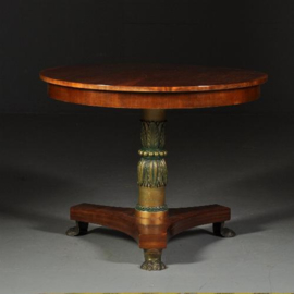 Antieke tafel / Kleine ronde mahonie empire eetkamertafel ca. 1820 deel gepolychromeerd  (No.472063)