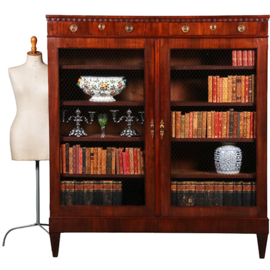 Louis Seize 2-deurs boekenkast Hollands ca 1790 met gaas en verstelbare planken (No.461510)