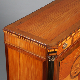 Fantastische satijnhouten Louis XVI secretaire met zijdeuren en fabelachtig inlegwerk ca 1795 (No.260655)