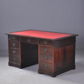 Antieke bureaus / Hollands massief palissanderhouten bureau met rood schrijfblad(No.806954)