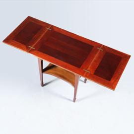 Zeer strakke side table of wandtafel met inklapbare zijbladen ca 1900 messing ingelegd (No.283050)