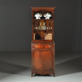 Antieke kast / Engelse boekenkast  / servieskast donker mahonie ca. 1920 ondiepere bovenkast (No.522353)