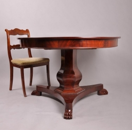 Antieke tafel / Hollandse Coulissentafel mahonie ca. 1830 met 3 mooie inlegbladen (No.86564)