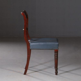 Antieke stoelen / Stel van 8 eetkamerstoelen met blauw leer Engels 1890 mahonie (No.692447)