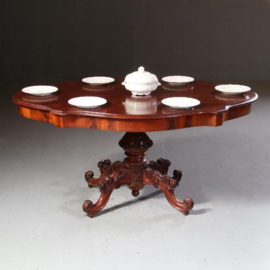 Antieke tafel / Willem III eetkamertafel ca. 1870 in mahonie met bloemmahonie (No.682805)