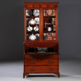 Antieke kasten / Buro-Bookcase, schrijfklep met groen leer ingelegd, mahonie ca. 1820 (No.820311)