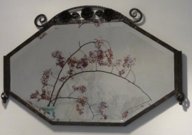 Antieke spiegels / Art Deco spiegel  facet geslepen in frame van ijzer 1,02 m. X 0,64 m. (No.80149)