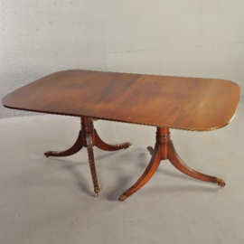 Antieke tafel /  Lange smalle triple pedestal D-end table ca. 1900  massief mahonie (No.340225)