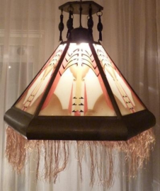 Antieke verlichting / Amsterdamse school lamp met originele franje(No.9161)