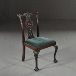 Antieke stoelen / Stel van 10 donkere mahonie eetkamerstoelen 2 met armleuningen ca. 1900 stoffering naar wens. (No.532124)