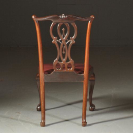 Antieke stoelen / Stel van 14 zware mahonie stoelen waarvan 2 met armleuningen ca. 1890 in roodbruinleer(No.520522)