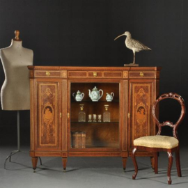 Antieke kast / Rijk ingelegde Hollandse vitrine in notenhouten "Credenza" ca. 1890 gesigneerd Mutters (No.470743)