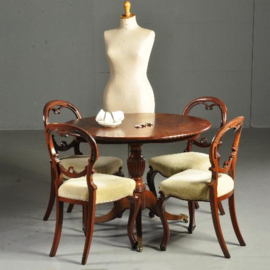 Antieke stoelen / Stel van 4 zeer fijn gestoken Victoriaanse stoelen ca. 1870 in lichte rib-velours (No.440312)