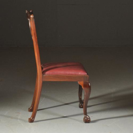 Antieke stoelen / Stel van 14 zware mahonie stoelen waarvan 2 met armleuningen ca. 1890 in roodbruinleer(No.520522)