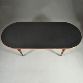 Antieke tafel / Mahoniehouten tafel 2.60 m lang met zwart leer ingelegd blad ca. 1950 (No.290622)