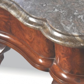 Antieke bijzettafels / wandtafel notenhout met wortelnoten ca. 1900 met 2 laden (No.840392)