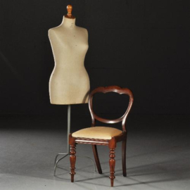 Antieke stoelen / Stel van 4 Victoriaanse eetkamerstoelen ca. 1850 in  mahonie met velours   (No.450219)