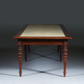 Praktische chique lange noten eetkamertafel of werktafel met wasdoek ingelegd Hollands ca 1880 (No.283040)