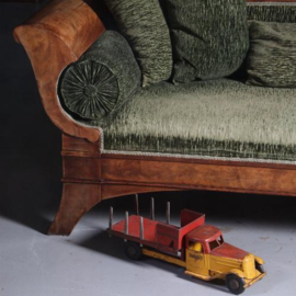 Antieke banken / Hollandse vroeg biedermeier sofa ca. 1820 in bloemmahonie met groen velours (No.561957)