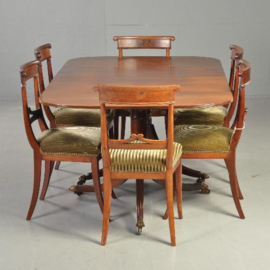 Antieke tafel /  Lange smalle triple pedestal D-end table ca. 1900  massief mahonie (No.340225)